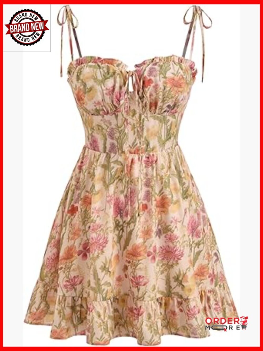 Floral Mini Dress with Square Neckline and Spaghetti Straps